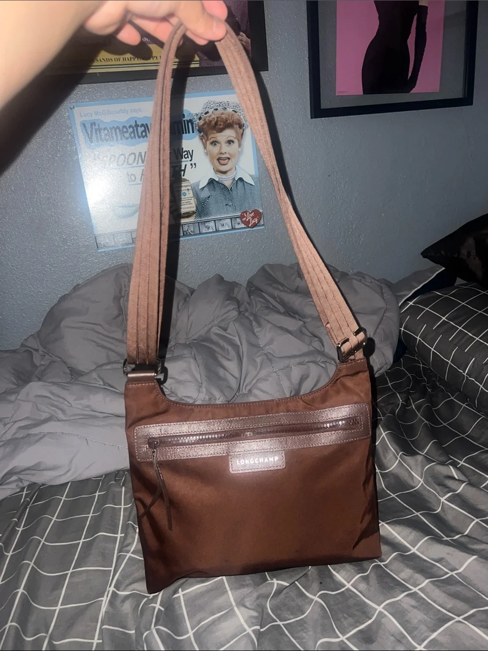 Longchamp Brown Nylon Crossbody Shoulder Bag